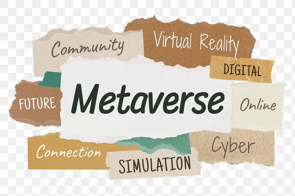 Metaverse png word sticker typography, torn paper, transparent background