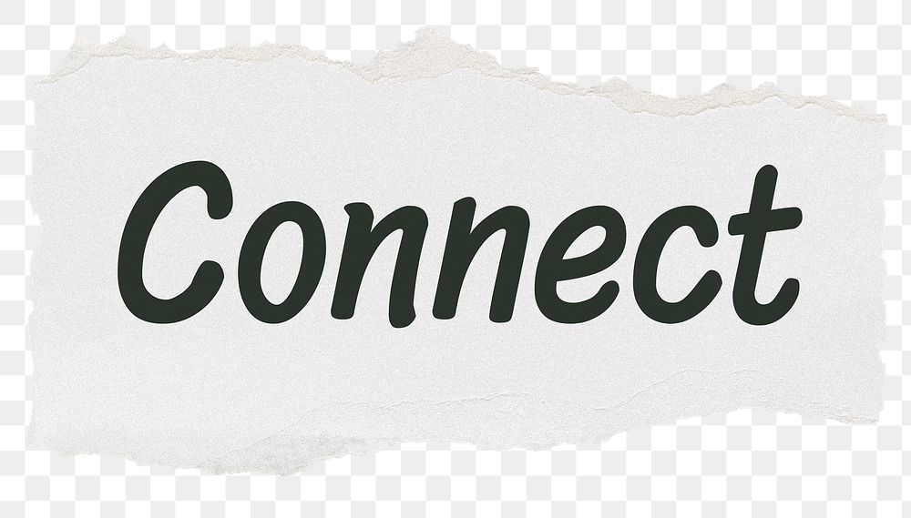 Connect png word sticker typography, torn paper, transparent background