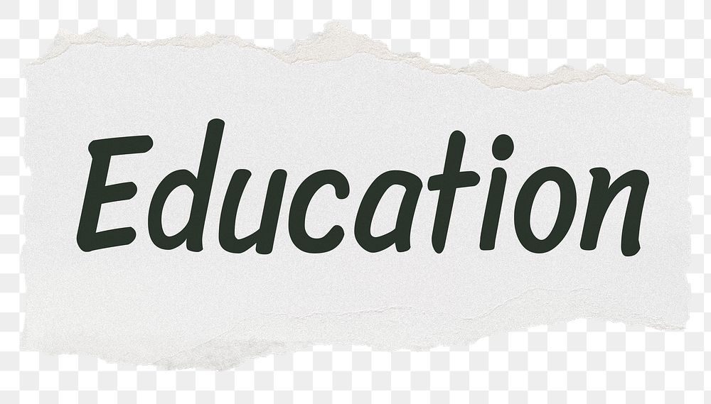 Education png word sticker typography, torn paper, transparent background