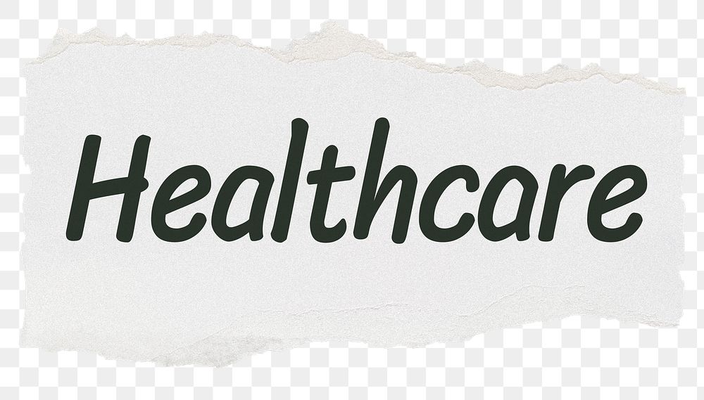 Healthcare png word sticker typography, torn paper, transparent background