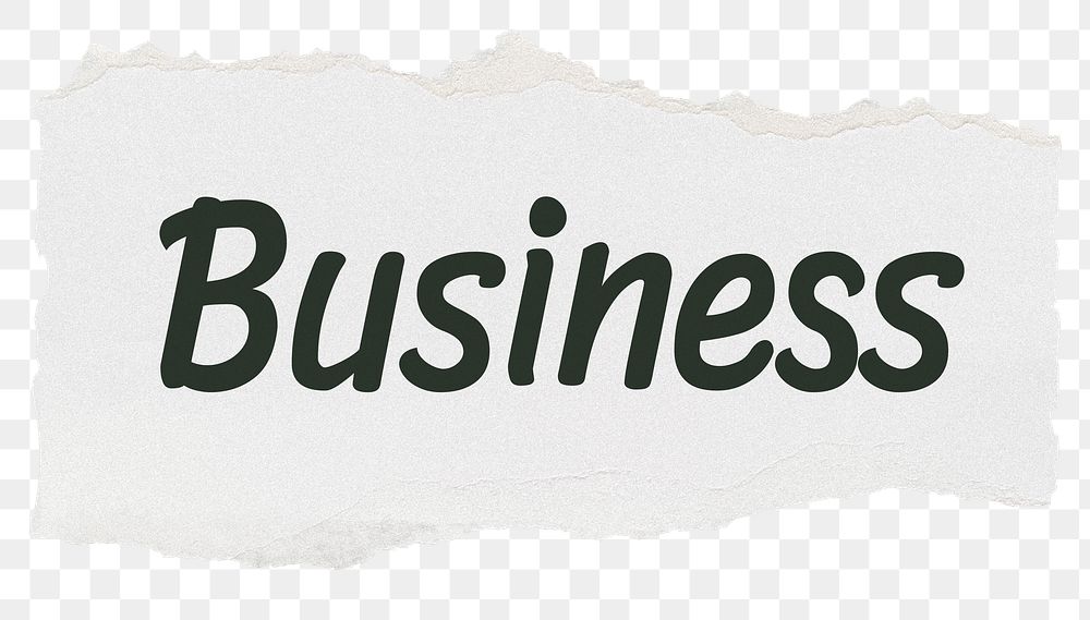 Business png word sticker typography, torn paper, transparent background