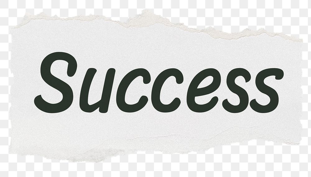 Success png word sticker typography, torn paper, transparent background