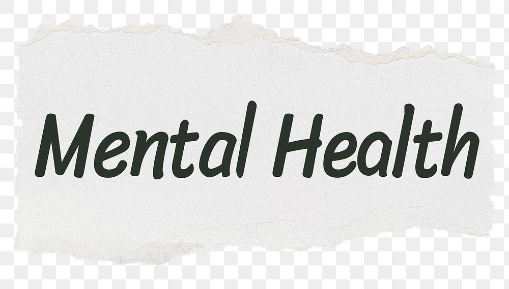 Mental health png word sticker typography, torn paper, transparent background