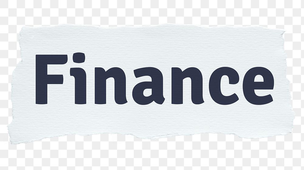 Finance png word sticker typography, torn paper, transparent background