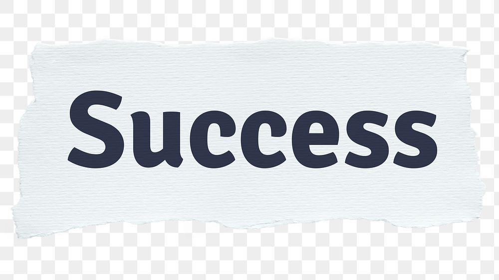 Success png word sticker typography, torn paper, transparent background