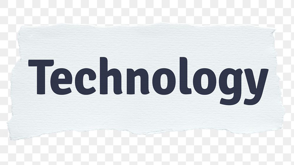 Technology png word sticker typography, torn paper, transparent background