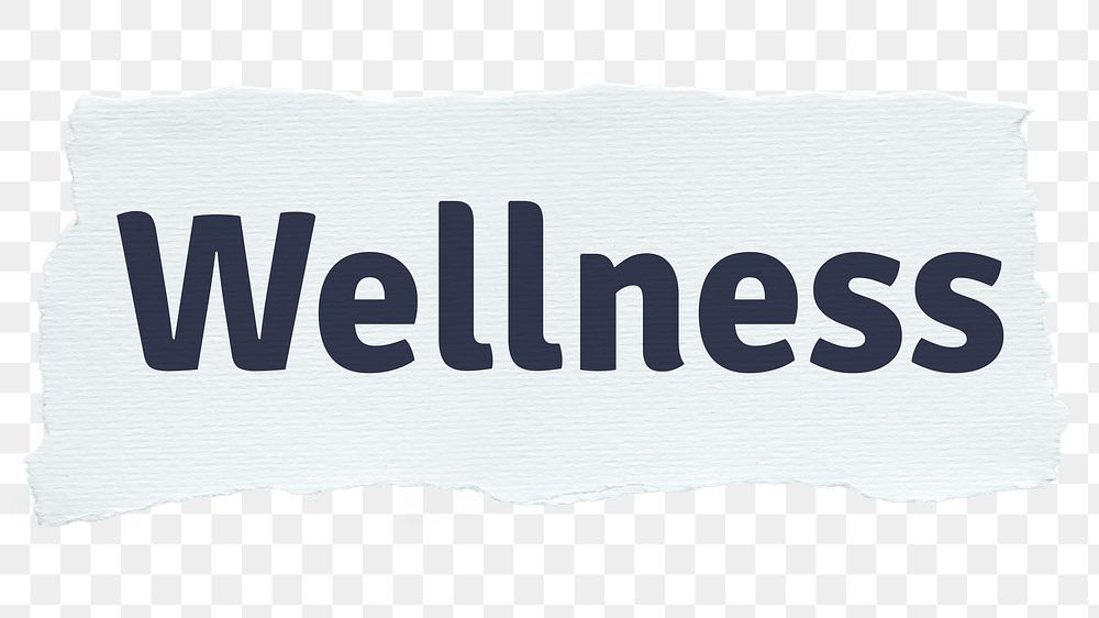 Wellness png word sticker typography, torn paper, transparent background