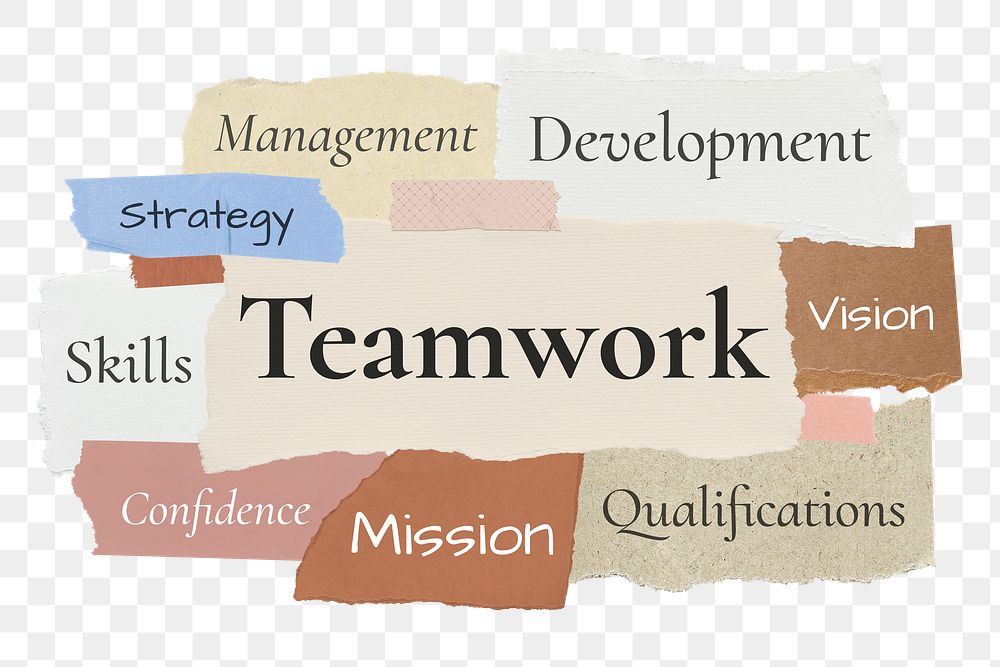 Teamwork png word sticker typography, torn paper, transparent background