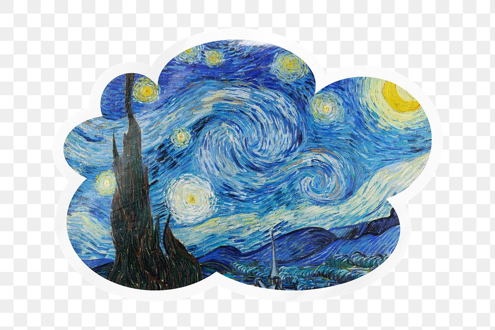 The Starry Night png cloud badge sticker on transparent background, remixed by rawpixel