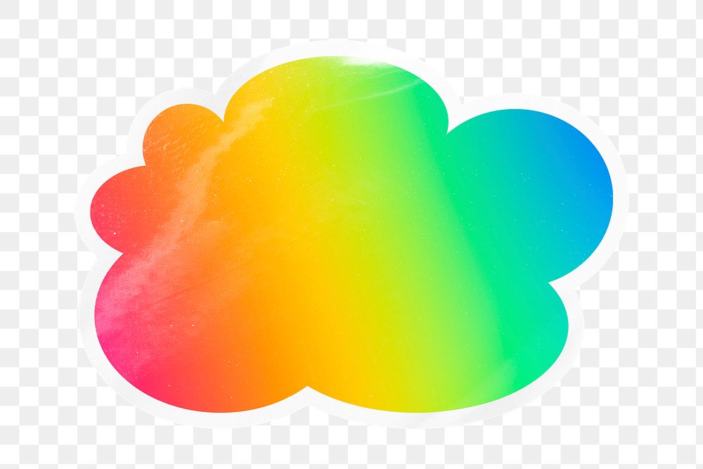 Rainbow gradient png cloud badge sticker on transparent background
