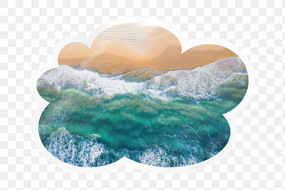 Beach wave png cloud badge sticker on transparent background