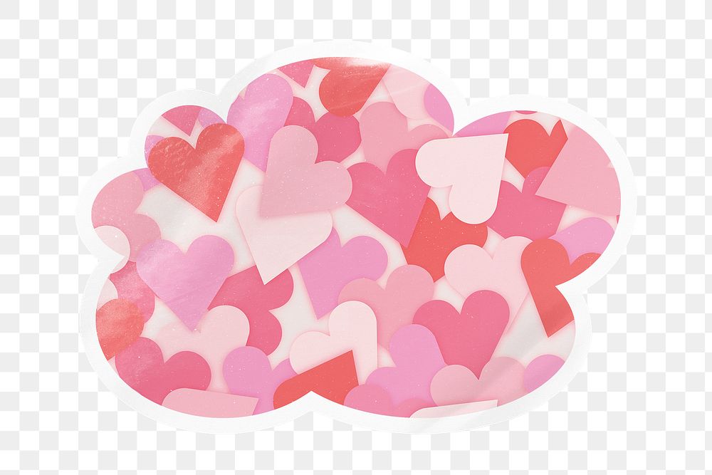 Pink heart pattern png cloud badge sticker on transparent background