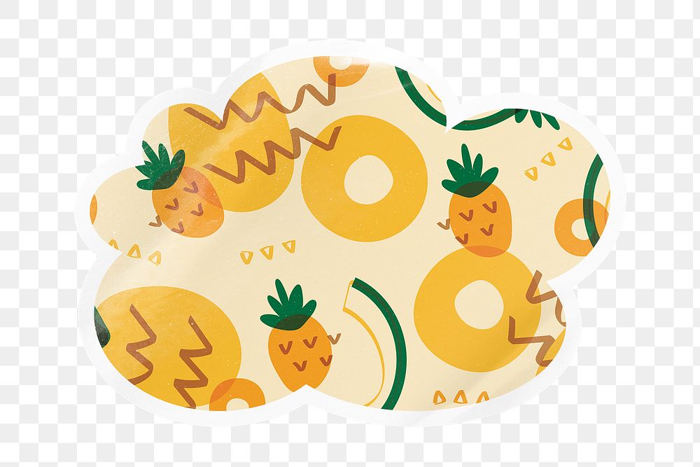 Tropical pineapple  png pattern cloud badge sticker on transparent background