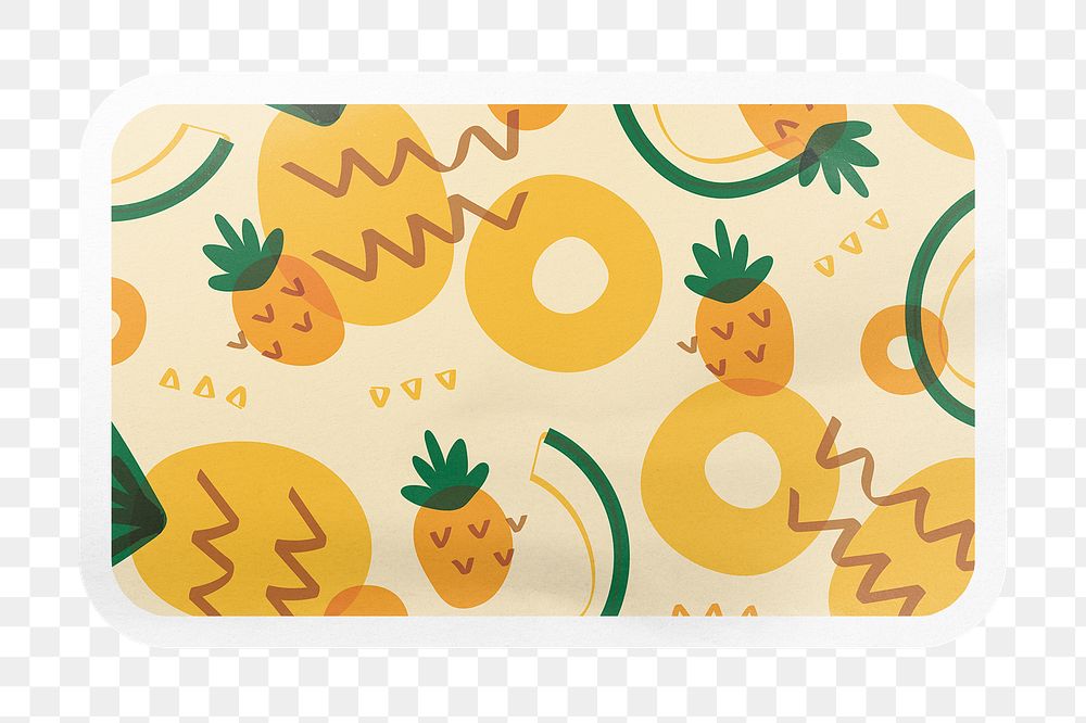 Tropical pineapple png pattern rectangle badge sticker on transparent background