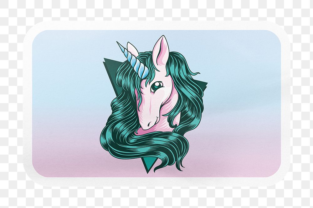 Unicorn png rectangle badge sticker on transparent background