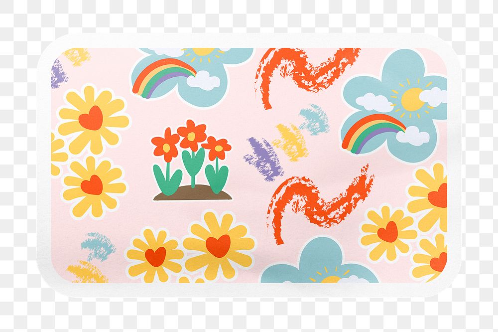 Cute flower png pattern rectangle badge sticker on transparent background
