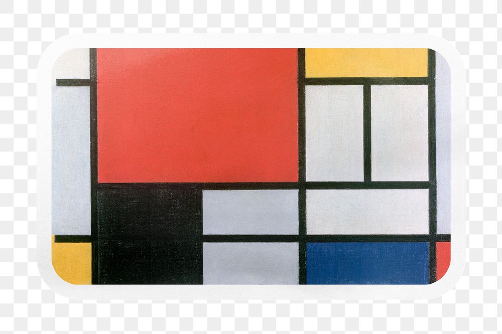 Piet Mondrian's png abstract pattern rectangle badge sticker on transparent background, famous artwork remixed by rawpixel