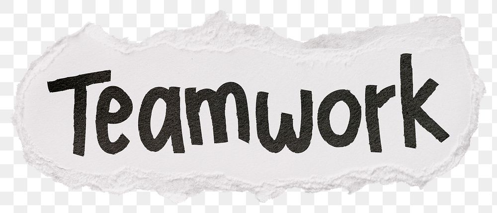 Teamwork png word sticker, ripped paper typography, transparent background