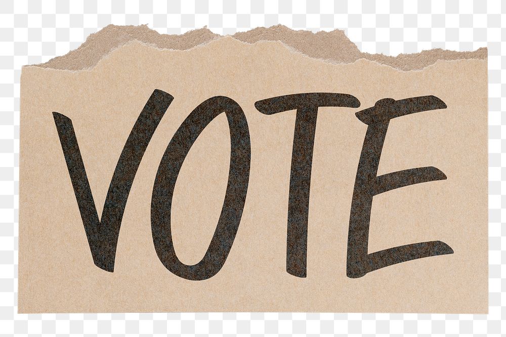 Vote png word sticker, ripped paper typography, transparent background