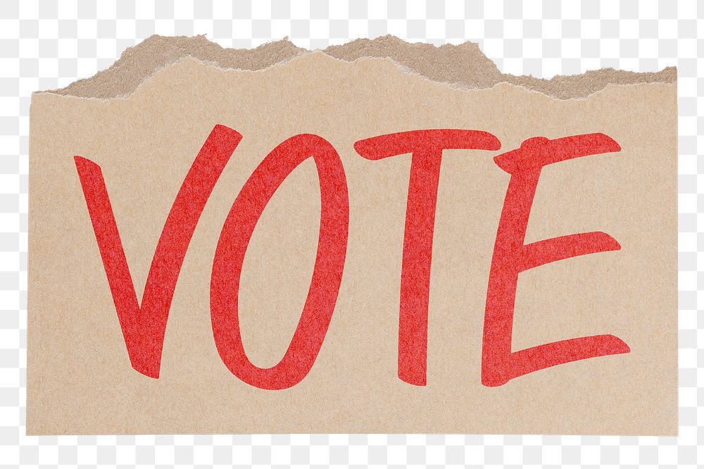 Vote png word sticker, ripped paper typography, transparent background