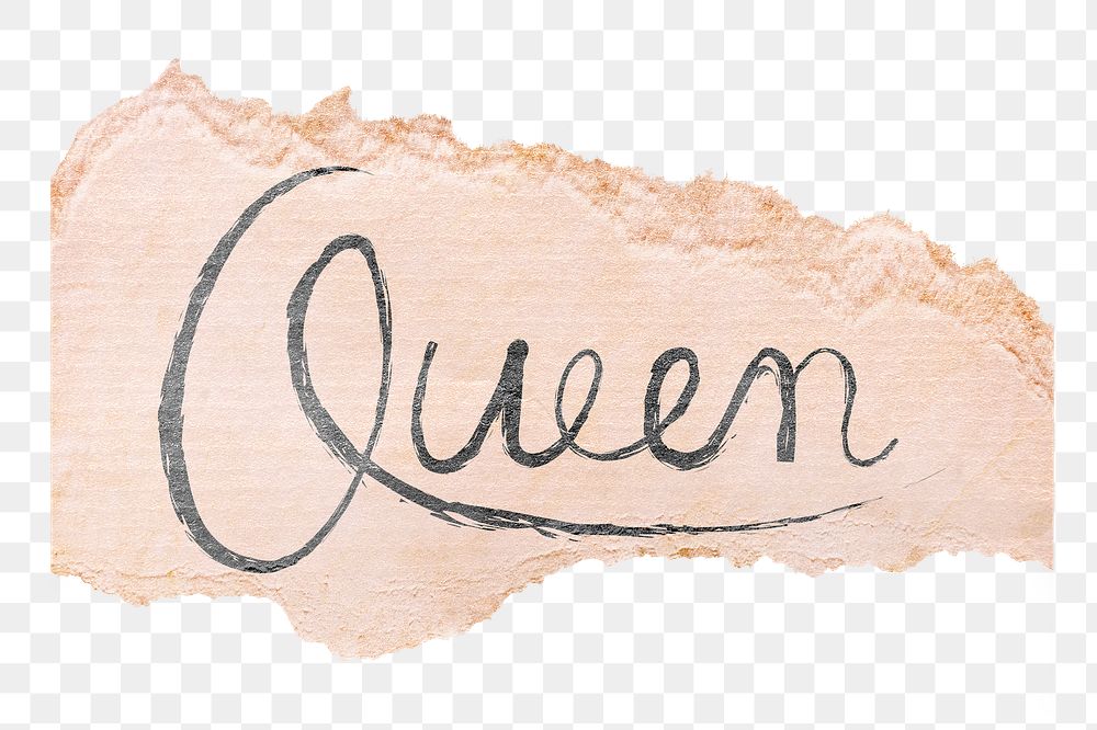 Queen png word sticker, ripped paper typography, transparent background