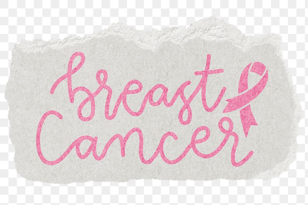 Breast cancer png word sticker typography, transparent background