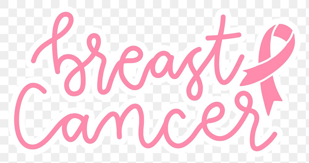 Breast cancer png word sticker typography, transparent background