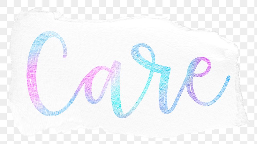 Care png word sticker typography, transparent background