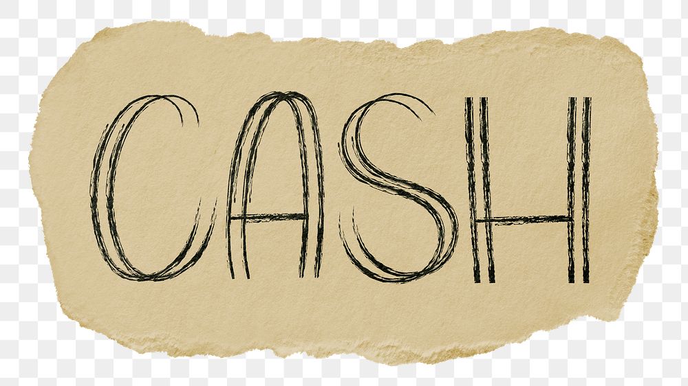 Cash png word sticker typography, transparent background