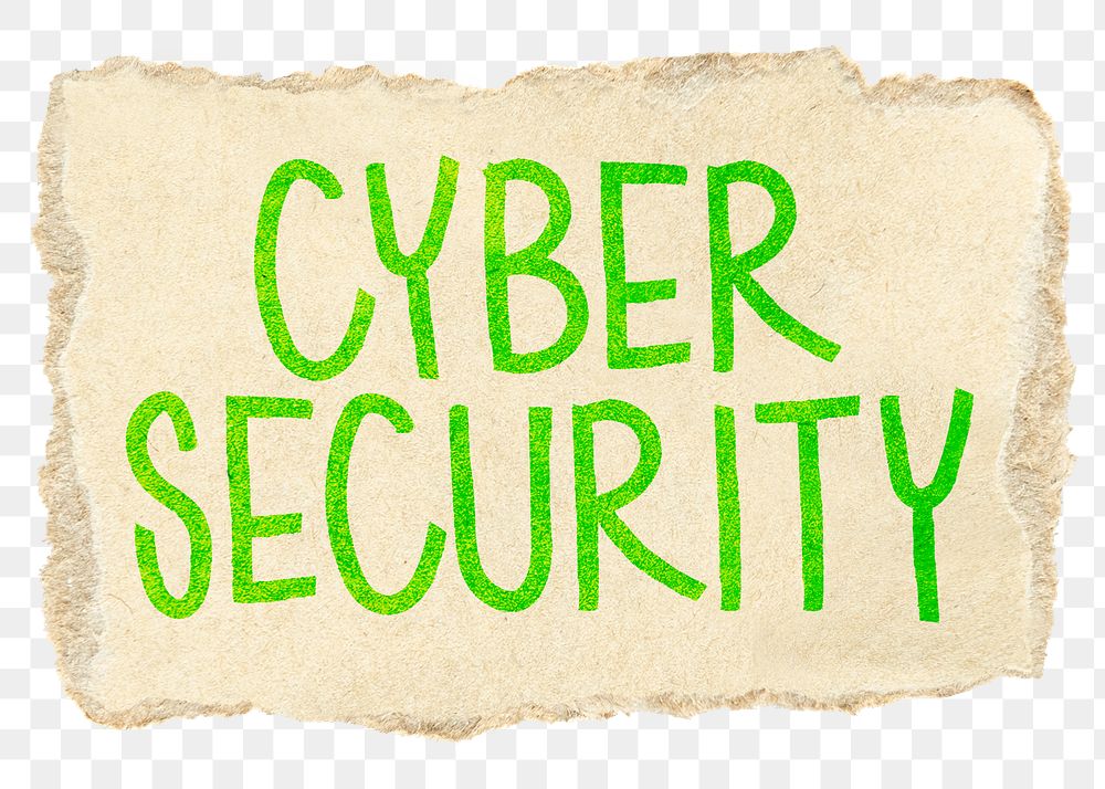 Cyber security png word sticker typography, transparent background