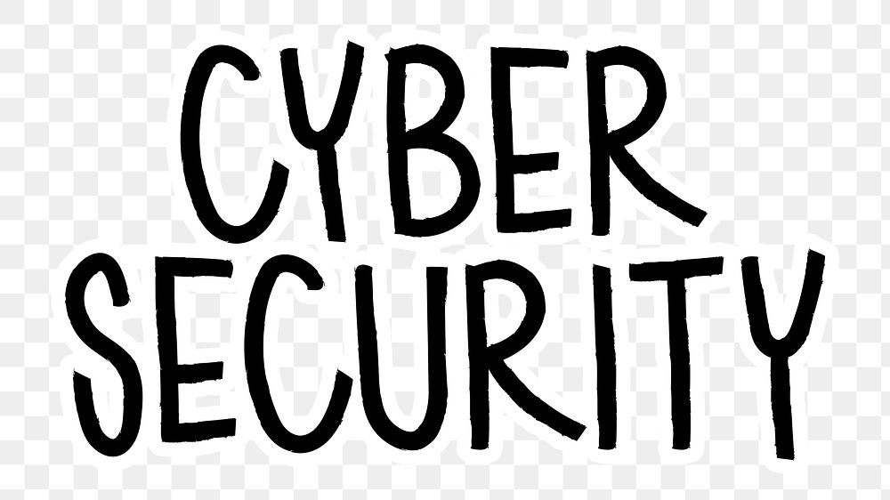 Cyber security png word sticker typography, transparent background