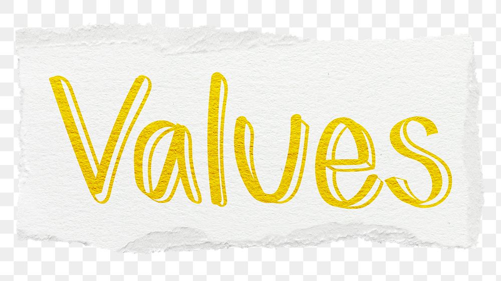 Values png word sticker typography, transparent background