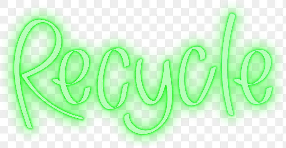 Recycle png word sticker, neon typography, transparent background