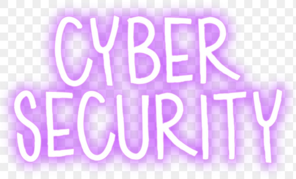 Cyber security png word sticker, neon typography, transparent background