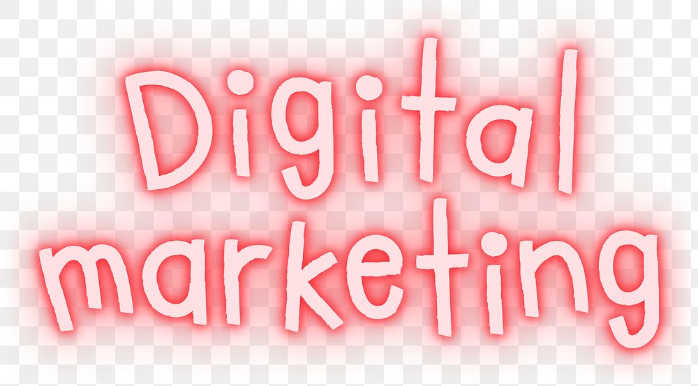 Digital marketing png word sticker, neon typography, transparent background