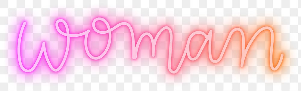 Woman png word sticker, neon typography, transparent background