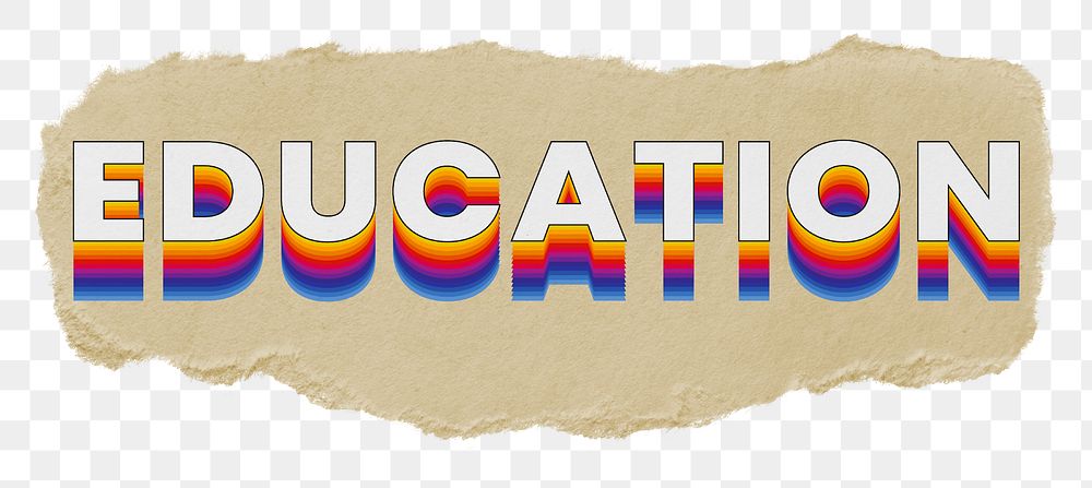 Education png ripped paper word sticker typography, transparent background