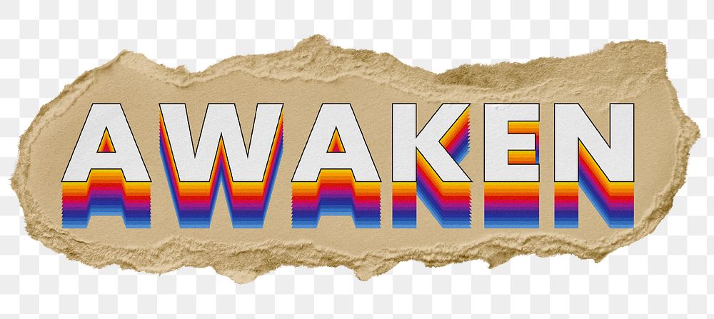 Awaken png ripped paper word sticker typography, transparent background