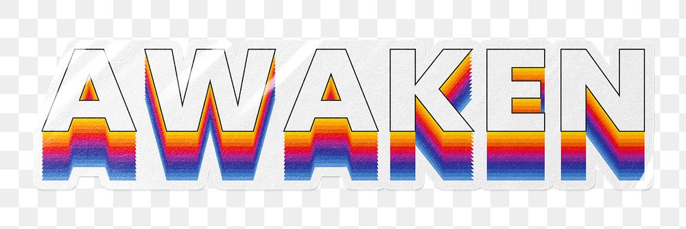 Awaken png word sticker typography, layered retro font, transparent background