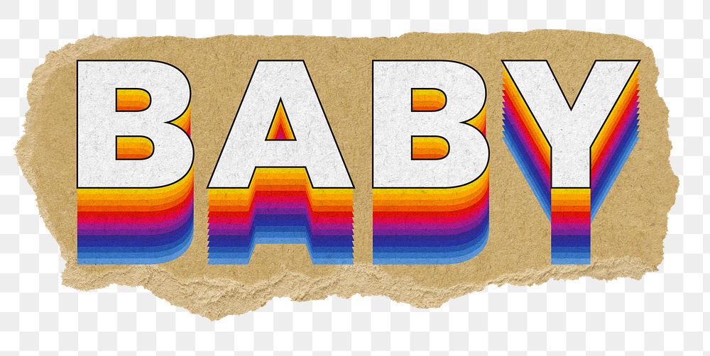 Baby png ripped paper word sticker typography, transparent background