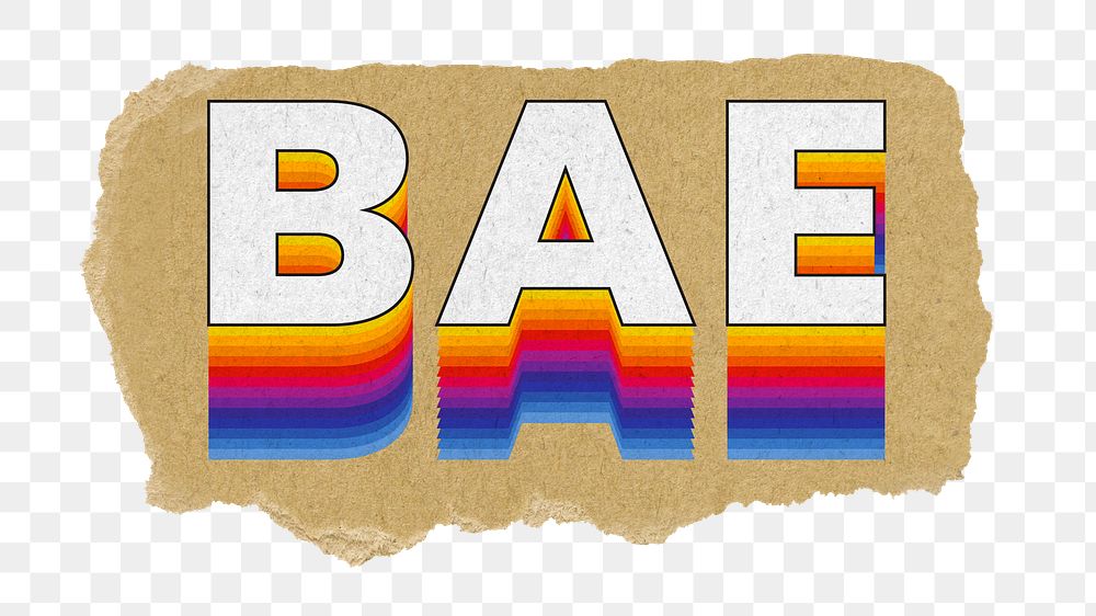 Bae png ripped paper word sticker typography, transparent background