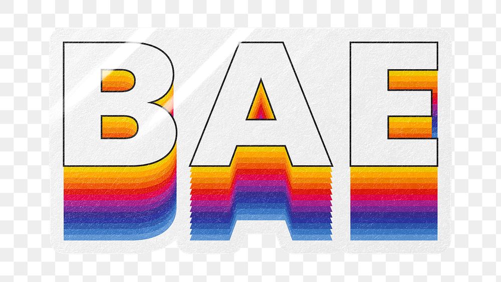 Bae png word sticker typography, layered retro font, transparent background