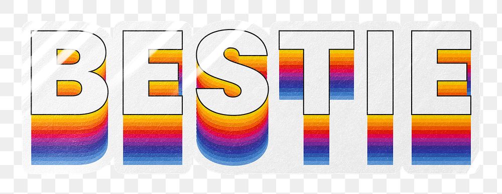 Bestie png word sticker typography, layered retro font, transparent background
