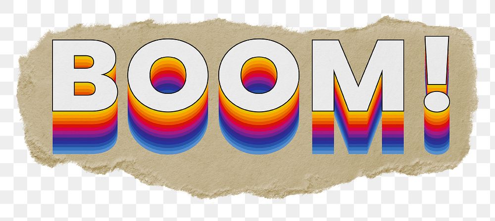 Boom! png ripped paper word sticker typography, transparent background