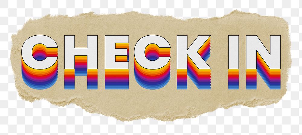 Check in png ripped paper word sticker typography, transparent background