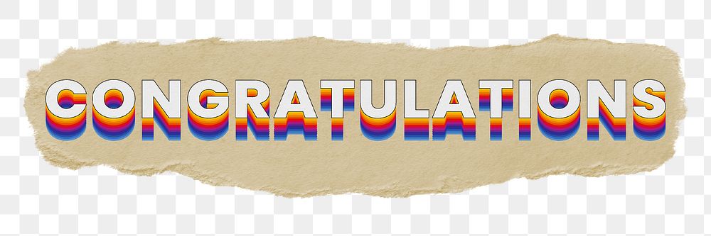 Congratulations png ripped paper word sticker typography, transparent background