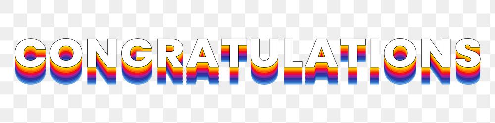 Congratulations png word sticker typography, layered retro font, transparent background