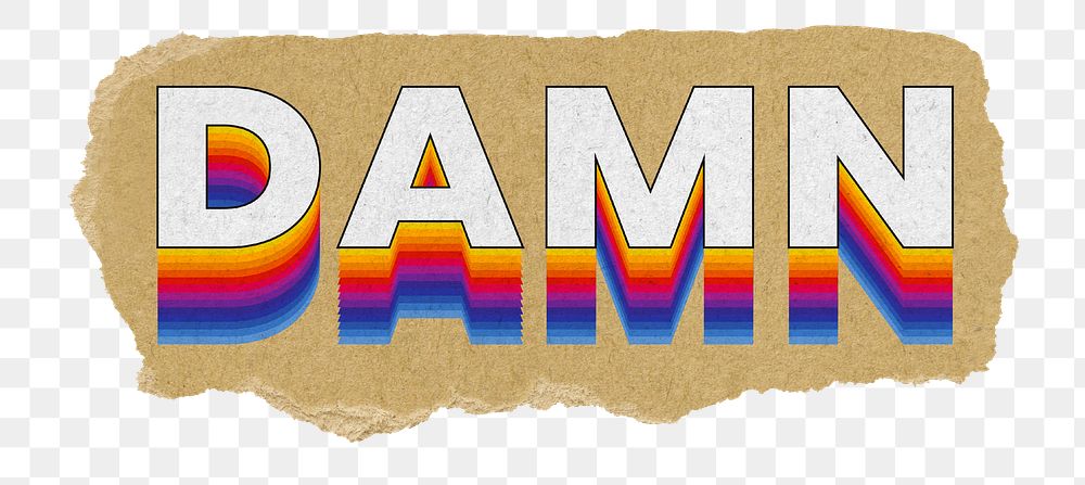 Damn png ripped paper word sticker typography, transparent background