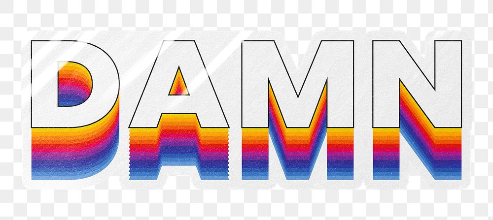 Damn png word sticker typography, layered retro font, transparent background