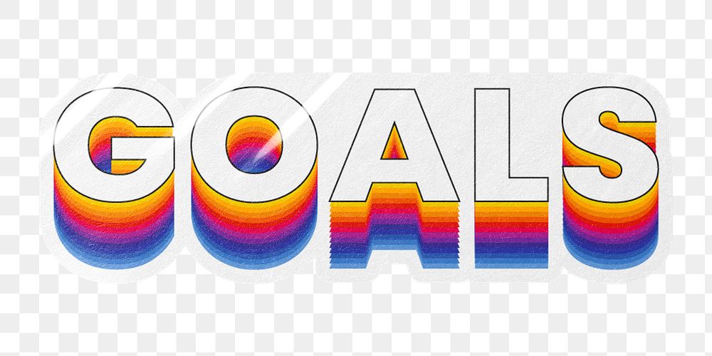 Goals png word sticker typography, layered retro font, transparent background